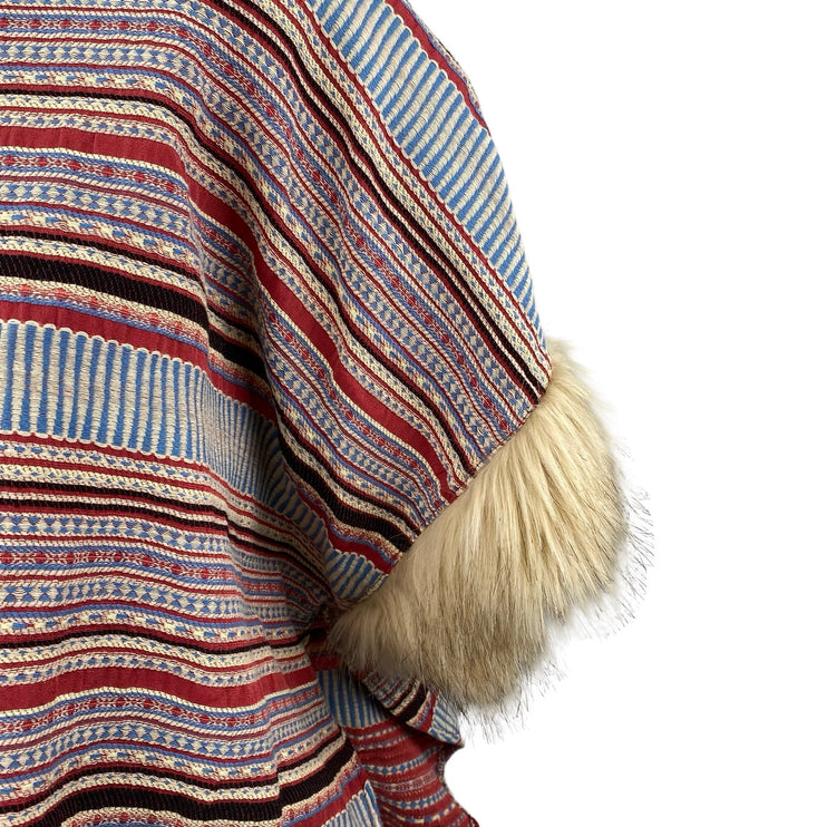 Minkie Women's Red Striped Faux Fur Fringe Short Sleeve Sweater Top Size OS