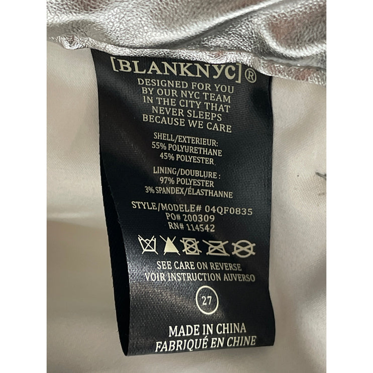 BlankNYC Silver Faux Leather Vegan Metallic Mid Waist Pencil Mini Skirt Size 27