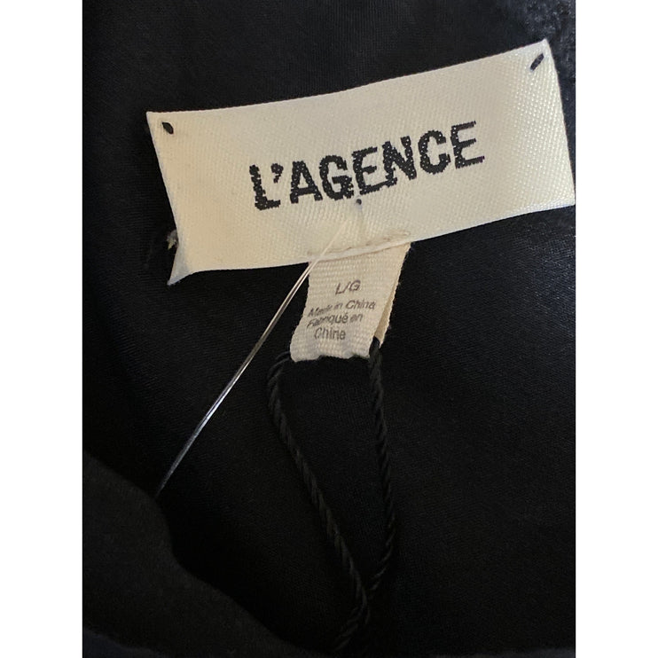 NEW L'Agence Women's Black Silk Satin Draped Long Sleeve Blouse Top Size L