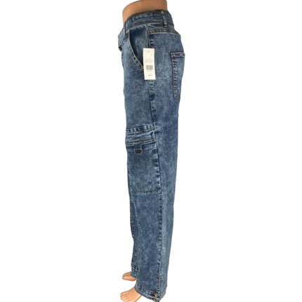 NEW Fashion to Figure Womens Blue High Waisted Straight Leg cargo Denim Jeans 18