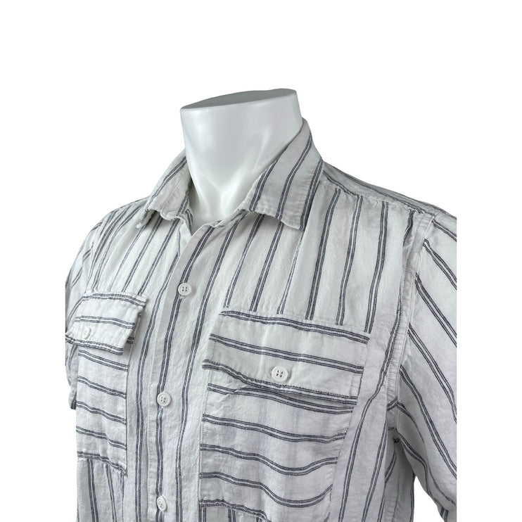 Karl Lagerfeld Men's White Black Striped Short Sleeve Pocket Button Up Shirt M