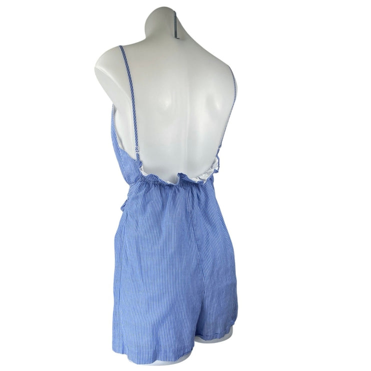 Club Monaco Blue Stripe Sleeveless Tie Waist Open Back Cami Tank Romper Shorts 0