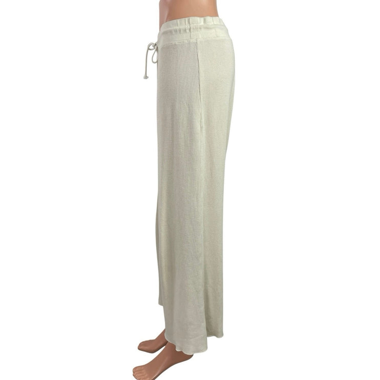 Mate The Label Women's White Waffle Knit High Rise Wide Leg Lounge Pants Size M
