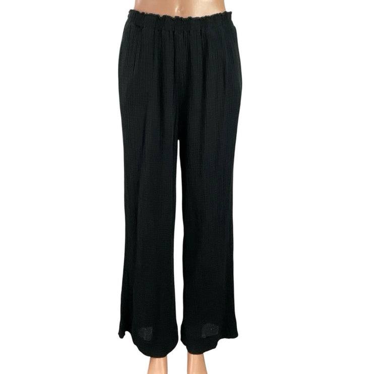 Shade & Shore Black Pull On High Rise Gauze Wide Leg Beach Cover Up Pants Size M