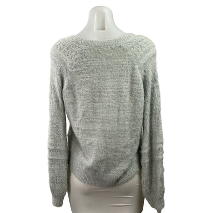 LC Lauren Conrad Gray Fuzzy V-neck Pointelle Chevron Long Sleeve Sweater Top S