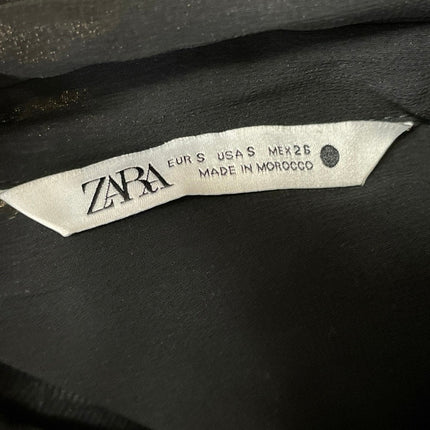 Zara Women's Black Mesh Sheer Pocket Long Sleeve Button Down Shirt Top Size S