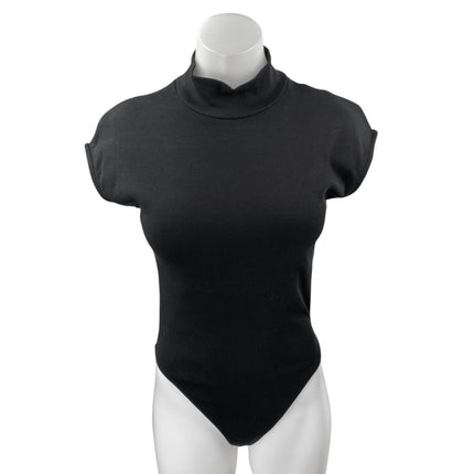 Aritzia Contour Women Black Short Sleeve Mock Neck T Shirt Bodysuit Top Size M