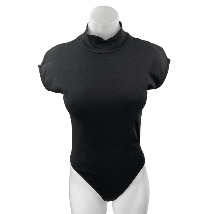 Aritzia Contour Women Black Short Sleeve Mock Neck T Shirt Bodysuit Top Size M