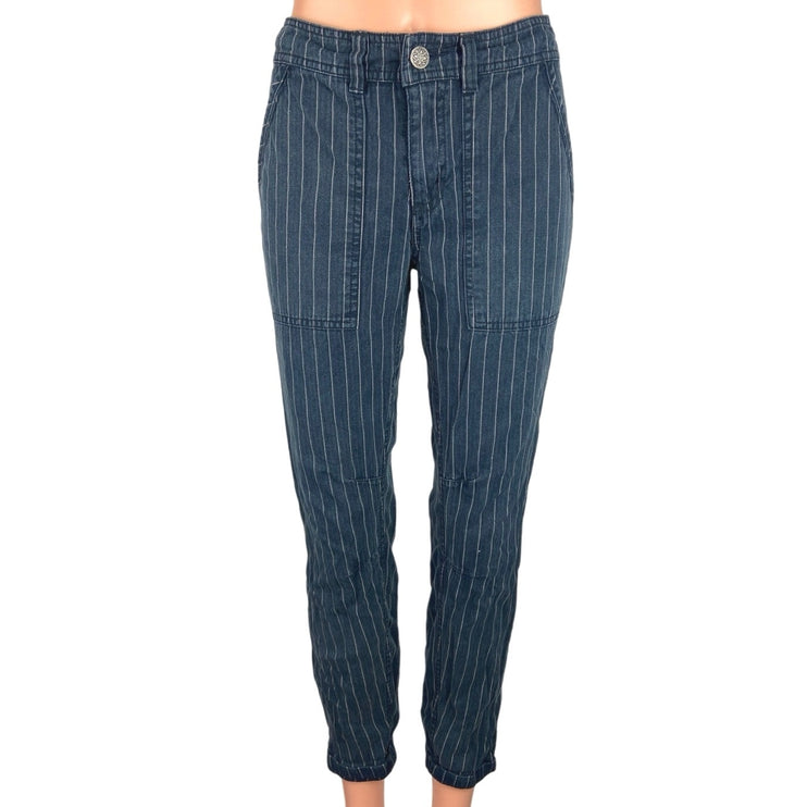 Free People Blue Pinstriped Belted Buckle Mid Rise Ankle Skinny Pants Size 4