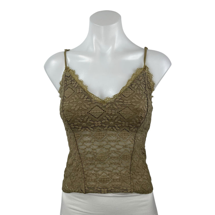 Free People Intimately Green Sleeveless Floral Lace Cami Camisole Tank Top Sz S