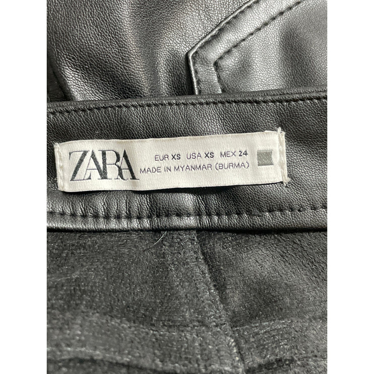 Zara Women Black Faux Leather Vegan Button Fly Mini Skirt Skort Shorts Size XS