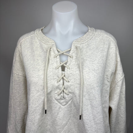 Old Navy Womens White Cream Fleece Lace Up Long Sleeve Pullover Sweatshirt Sz L