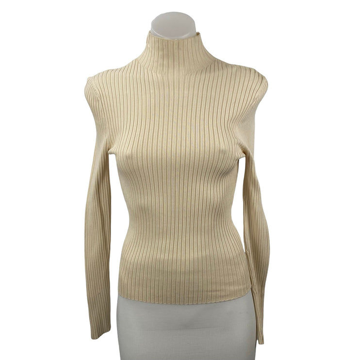 NEW Zara Women's Beige Turtleneck Ribbed Knit Long Sleeve Sweater Top Size M