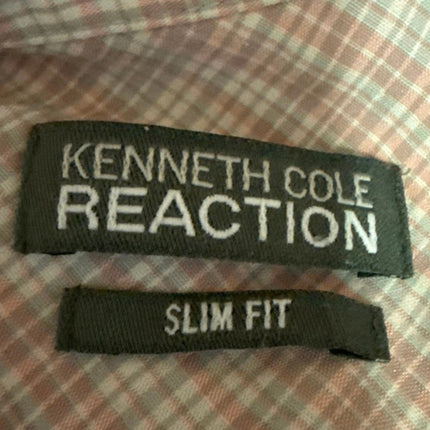 Kenneth Cole Reaction Men's Pink Plaid Slim Fit Button Down Shirt Top Size 32-33
