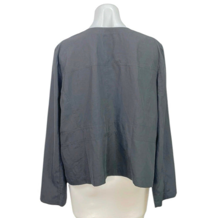 Eileen Fisher Womens Black Tencel Long Sleeve Open Front Blazer Coat Jacket Sz L
