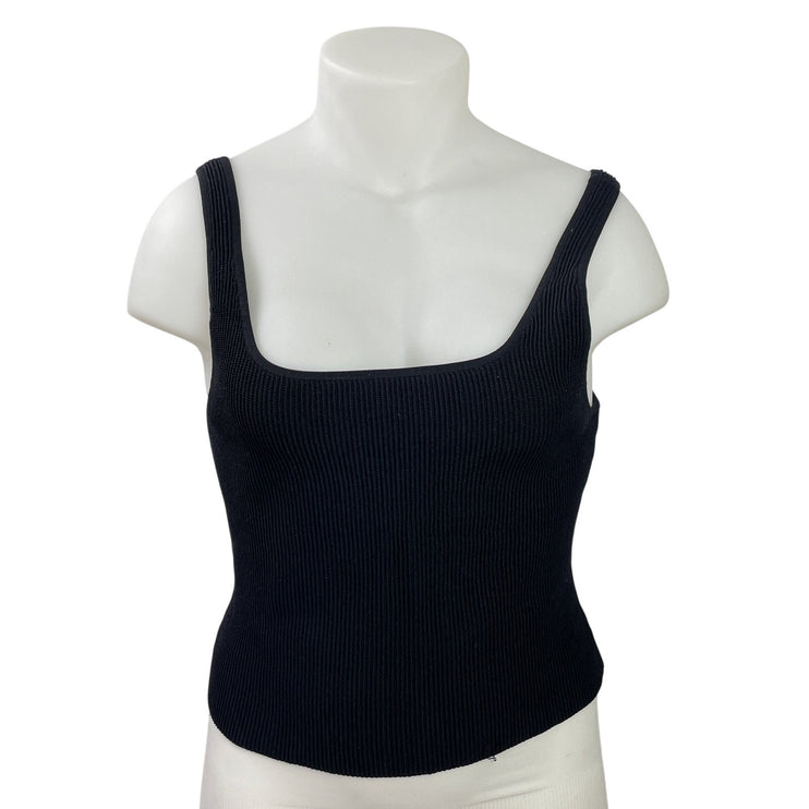Aritzia Babaton Womens Black Sleeveless Sculpt Knit Square Neck Crop Tank Top XL