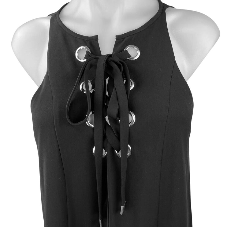 Parker Black Lace Up Tie Sleeveless Cutout Open Back Mini Shift Dress Size S