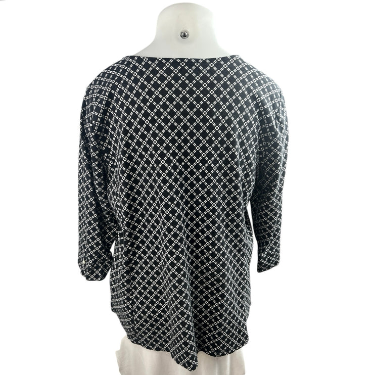Talbots Women's Black White Geometric Half Sleeve T Shirt Tee Top Size 2XL