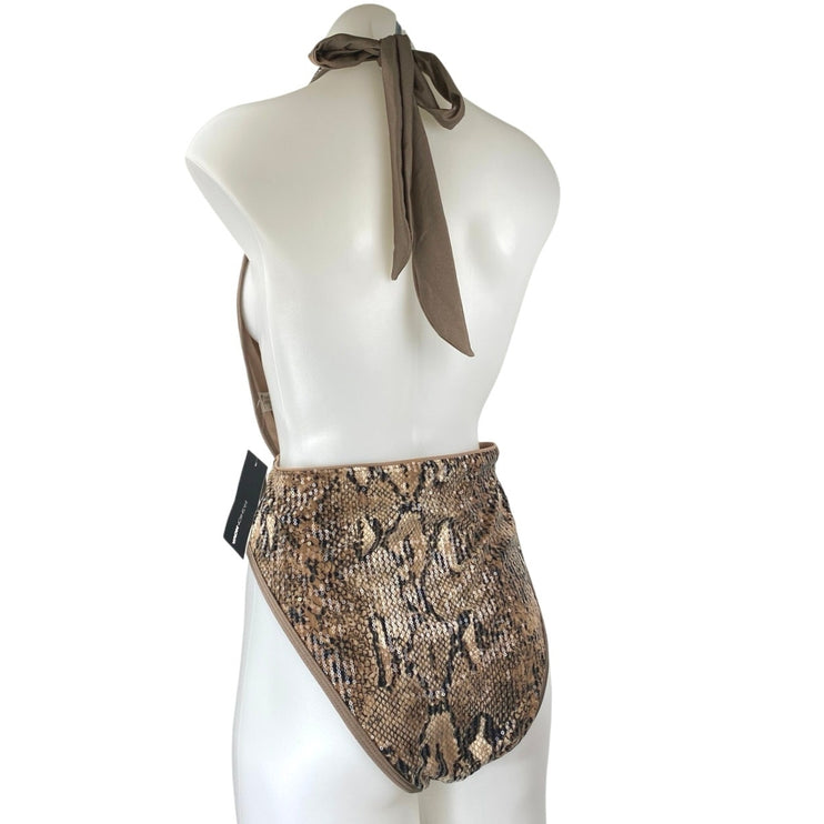 NEW Fashion Nova Brown Snake Print Sequin Sleeveless Cami One Piece Swimwear XL