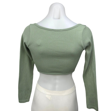 Zara Green Ribbed Knit Long Sleeve Scoop Neck Pointed Hem Crop Top Size XS/S