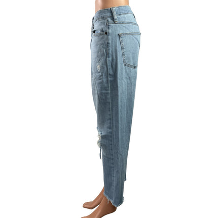 Uniqlo Women's Blue High Rise Distressed Light Wash Straight Denim Jeans Size 26
