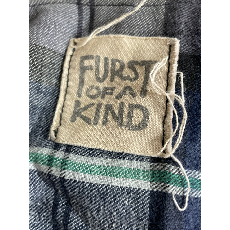 Furst of a Kind Plaid Check Flannel Long Sleeve V Neck Lace Up Shirt Top Sz L/XL