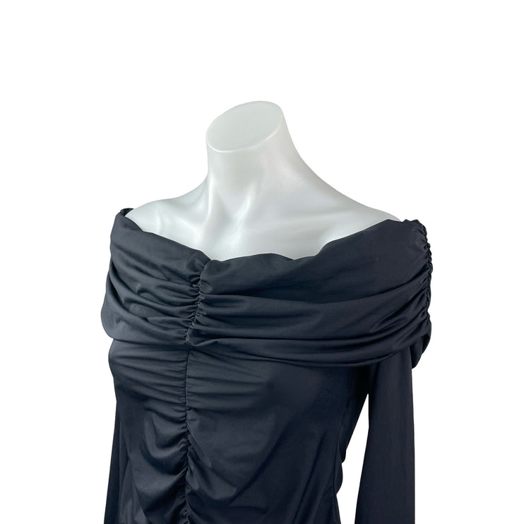 Zara Women's Black Off The Shoulder Ruched Long Sleeve Crop Blouse Top Size L