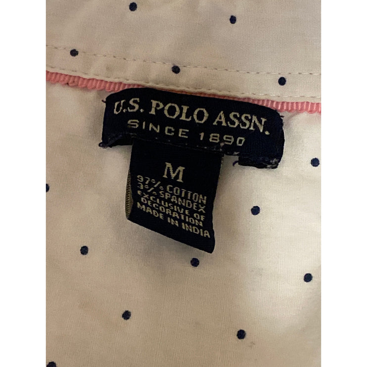 U.S. Polo Assn. Womens Polka Dot Collared Long Sleeve Button Down Shirt Top Sz M