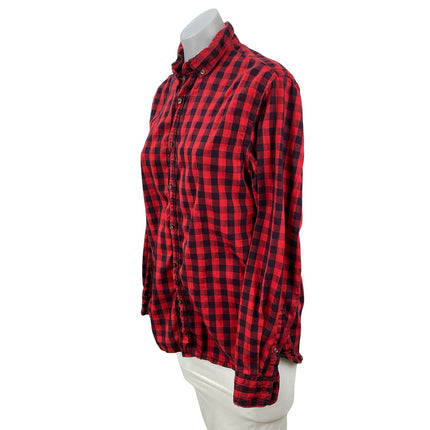 MNG Mango Women's Red Black Gingham Check Long Sleeve Button Up Shirt Top Size S