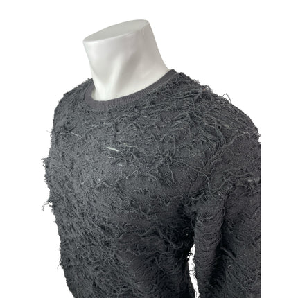 Zara Men's Black Fringe Textured Long Sleeve Crew Neck Knit Sweater Top Size S