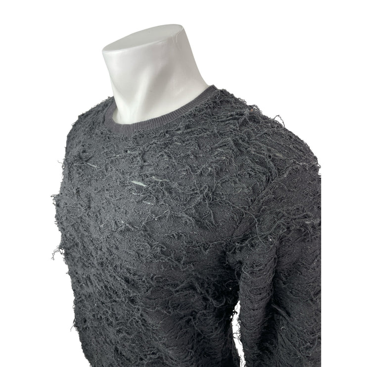 Zara Men's Black Fringe Textured Long Sleeve Crew Neck Knit Sweater Top Size S
