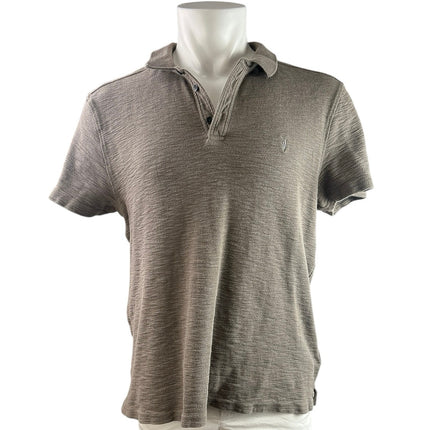 Allsaints Men's Brown Knit Short Sleeve Collared Button Golf Polo Shirt Top Sz L