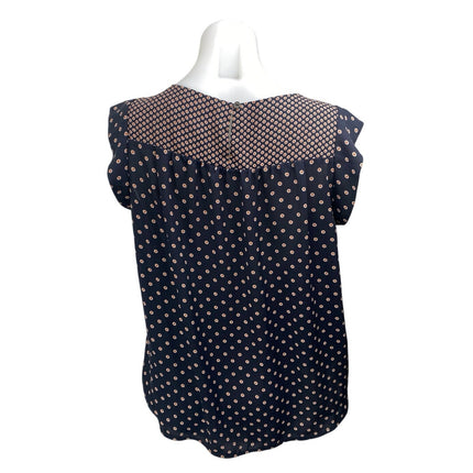 Ann Taylor LOFT Black Printed Ruffle Sleeveless Babydoll Tank Blouse Top Size M