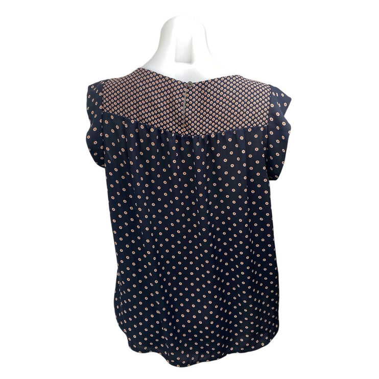 Ann Taylor LOFT Black Printed Ruffle Sleeveless Babydoll Tank Blouse Top Size M