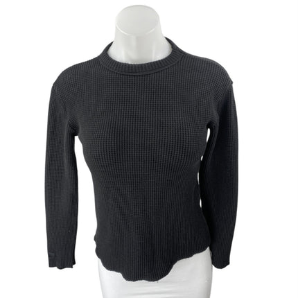 Set Active Women's Black Waffle Knit Long Sleeve Crew Neck Sweater Top Size S