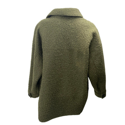 Zara Army Green Soft Flannel Button Down Collared Long Sleeve Coat Jacket Sz XS