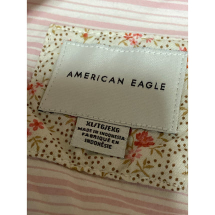 American Eagle Pink Stripe Collared Long Sleeve Cropped Button Down Shirt Sz XL