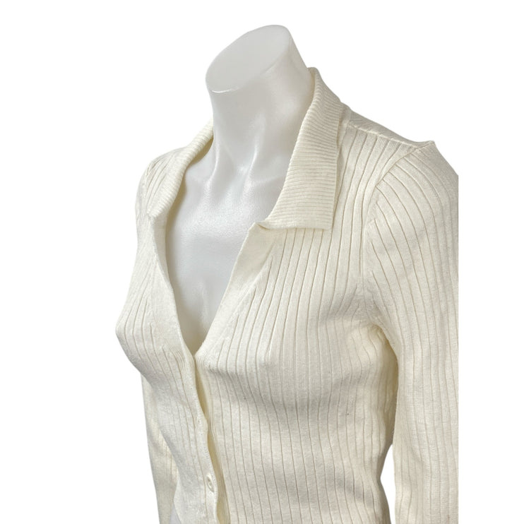 Emory Park Women's Cream Ivory Ribbed Knit Cropped Button Up Cardigan Top Size M