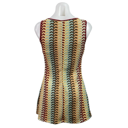 Women's Multicolor Crochet Knit Rainbow Sleeveless A Line Mini Dress Size S