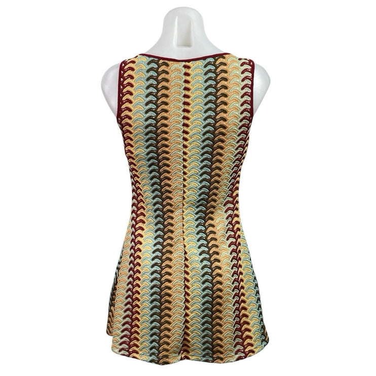 Women's Multicolor Crochet Knit Rainbow Sleeveless A Line Mini Dress Size S