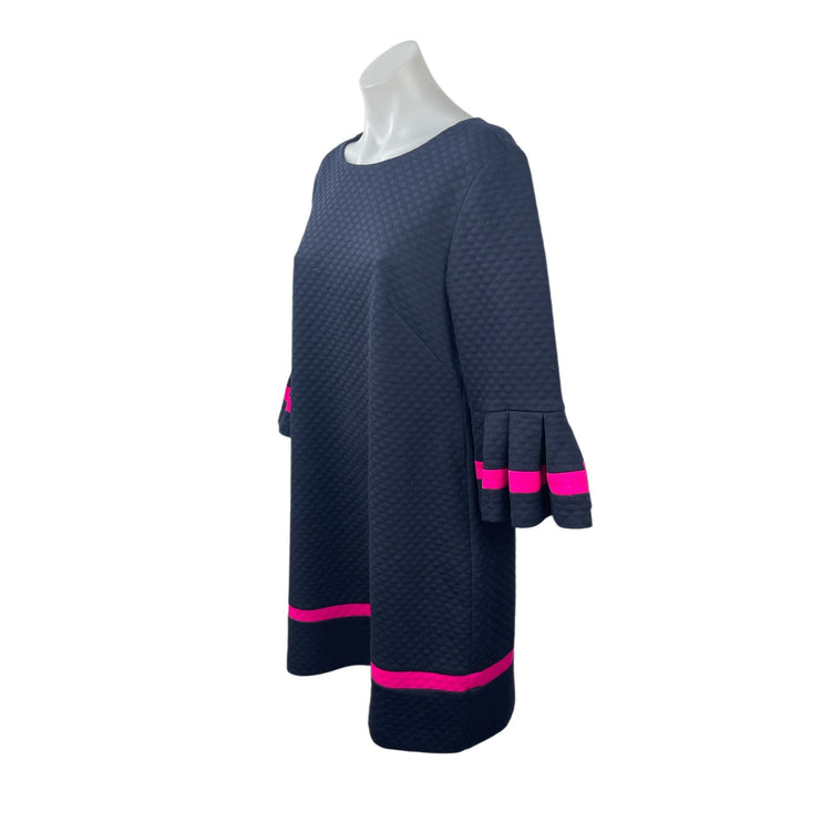 Eliza J Women's Blue Quilted Ruffle Bell Sleeve Midi Flare A-Line Shift Dress 12