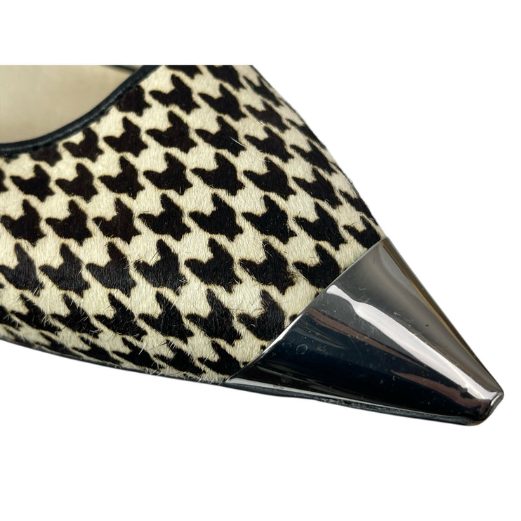 Michael Kors Black Houndstooth Pointed Toe Stiletto Heel Ankle Strap Sandals 8.5