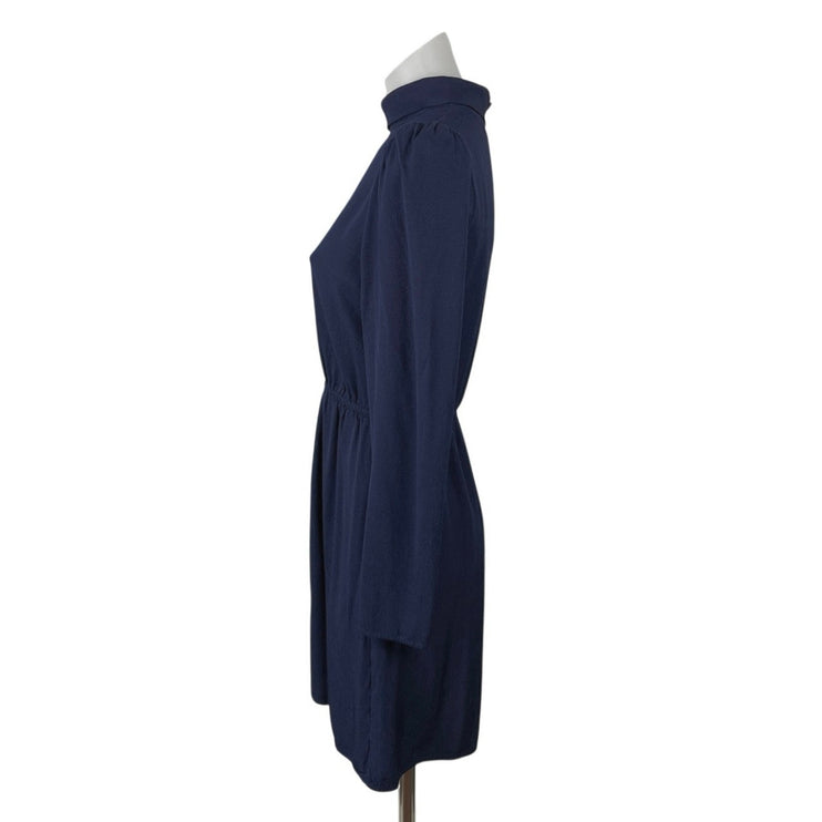 & Other Stories Navy Blue Mock Neck Long Sleeve Texture Fit & Flare Mini Dress 4