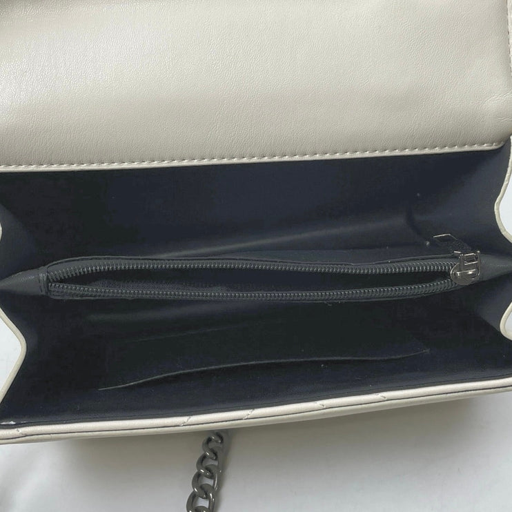 White Quilted Chevron Horseshoe Buckle Crossbody Chain Flap Purse Handbag OS