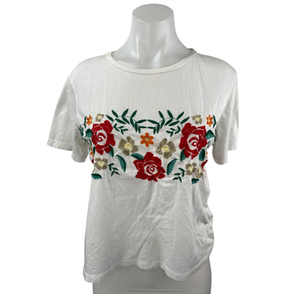 Nordstrom BP. Women's White Floral Embroidered Short Sleeve T Shirt Tee Top Sz M