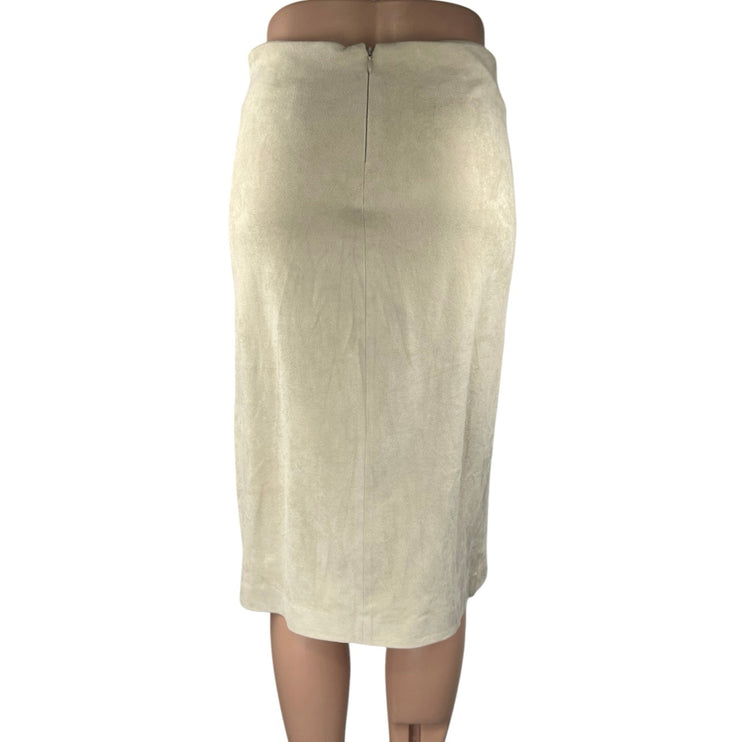 Aqua Beige White High Waist Zipper Asymmetric Knee Length Pencil Skirt Size S