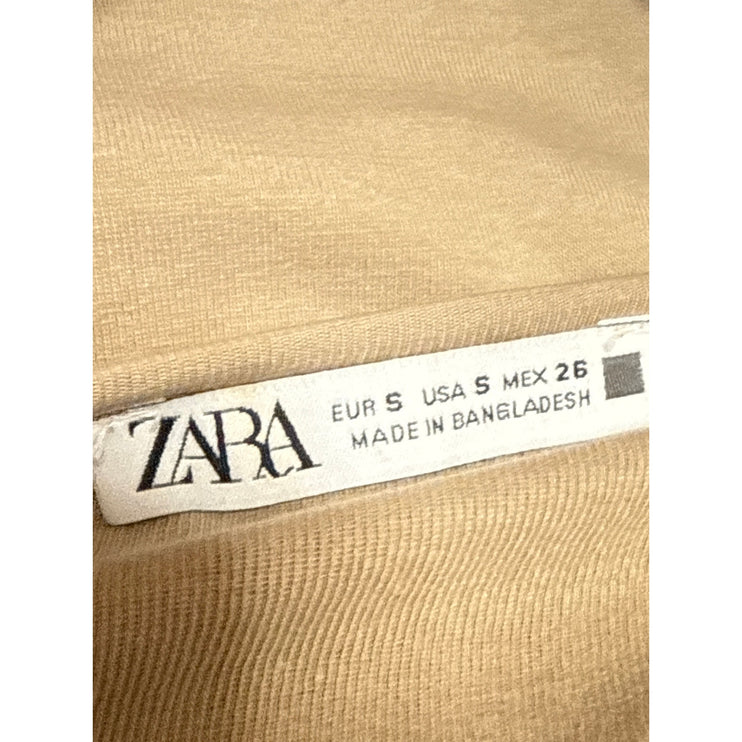 Zara Women's Tan Brown Deep V Neck Long Sleeve Slim Tee T-Shirt Bodysuit Top S