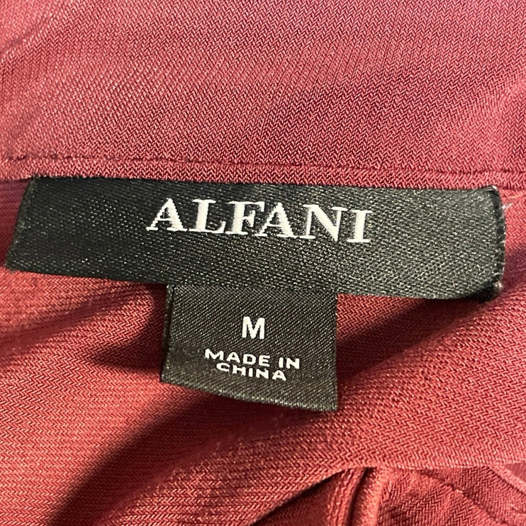 Alfani Womens Red Collared Long Sleeve Tie Waist Midi Flare A-Line Shirt Dress M