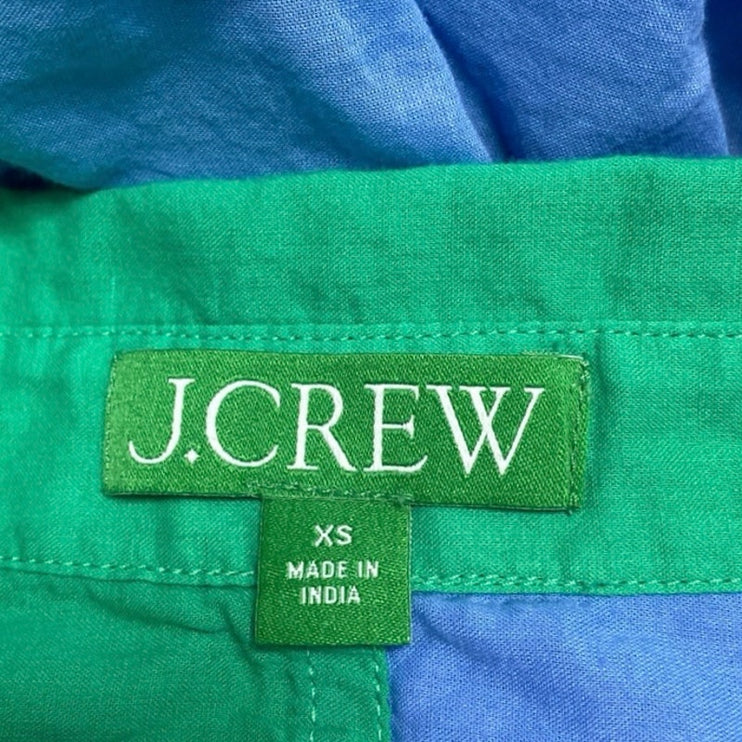 J.Crew Women's Blue Green Colorblock  Long Sleeve Button Down Shirt Top Size XS
