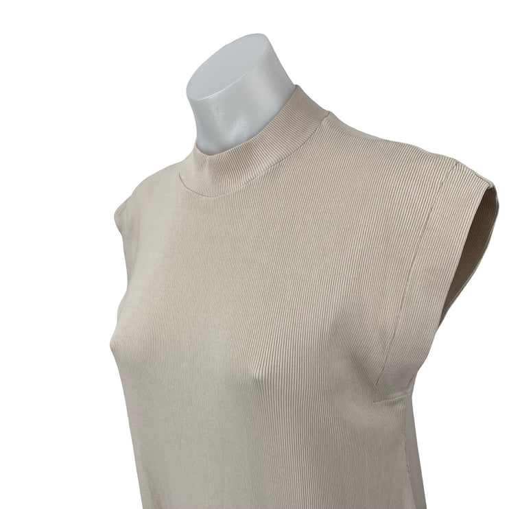 Zara Soft Long Womens Beige Knit Sleeveless Mock Neck Midi T-Shirt Shift Dress M